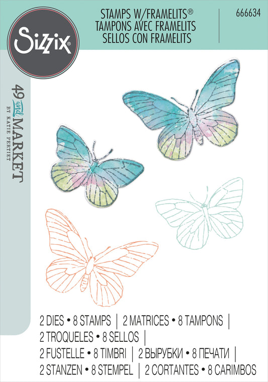 Sizzix Painted Pencil Butterflies Stamp & Die Set by 49 and Market
