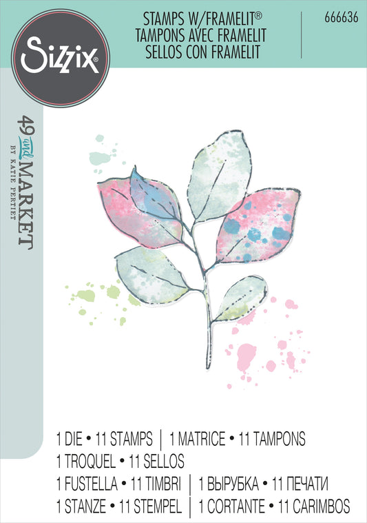 Sizzix Painted Pencil leaves stamp and die set by 49 and Market