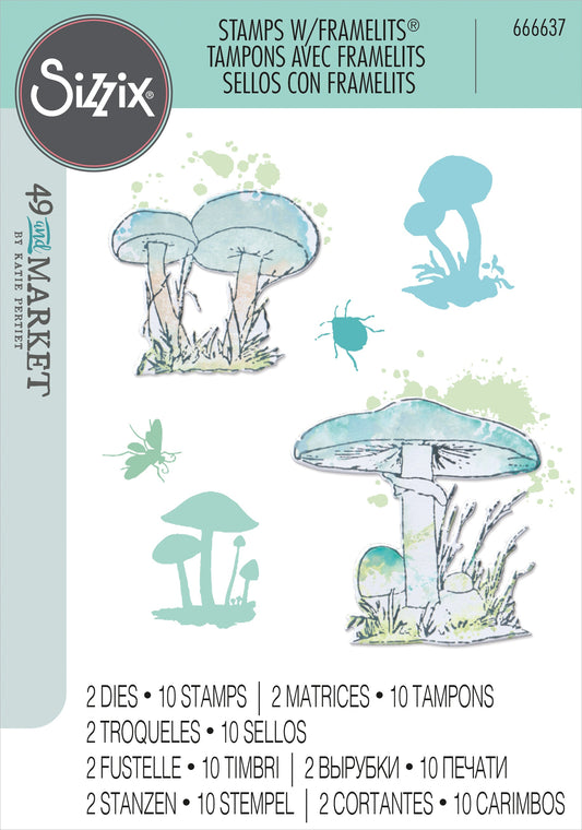 Sizzix Painted Pencil Mushrooms Stamp and Die Set by 49 and Market
